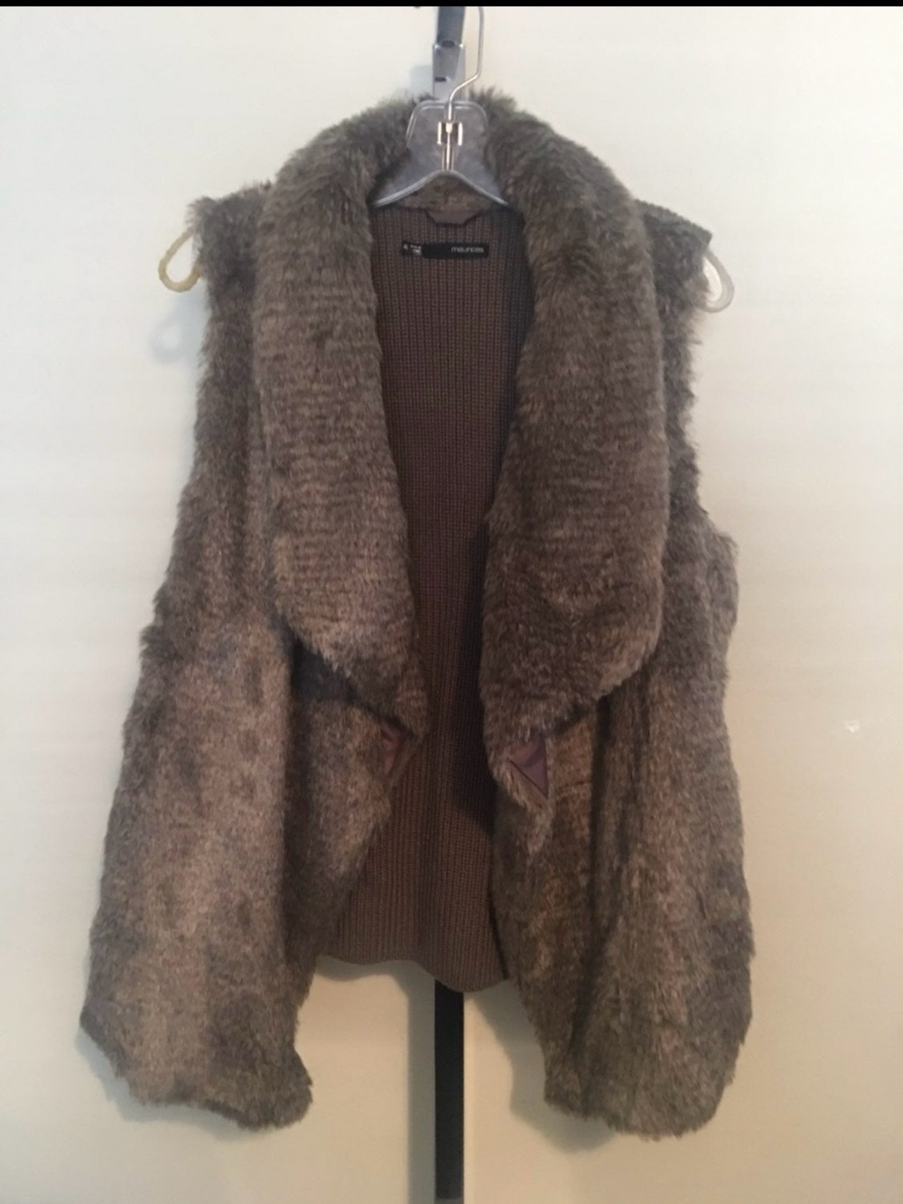 Maurices Plush Faux Fur Shawl Collar Vest - Taupe Brown
